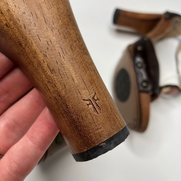 NEW Frye Dolly Leather Jewel Gem Stone T-Strap Boho Chunky Wooden Heels Shoes - Picture 8 of 16